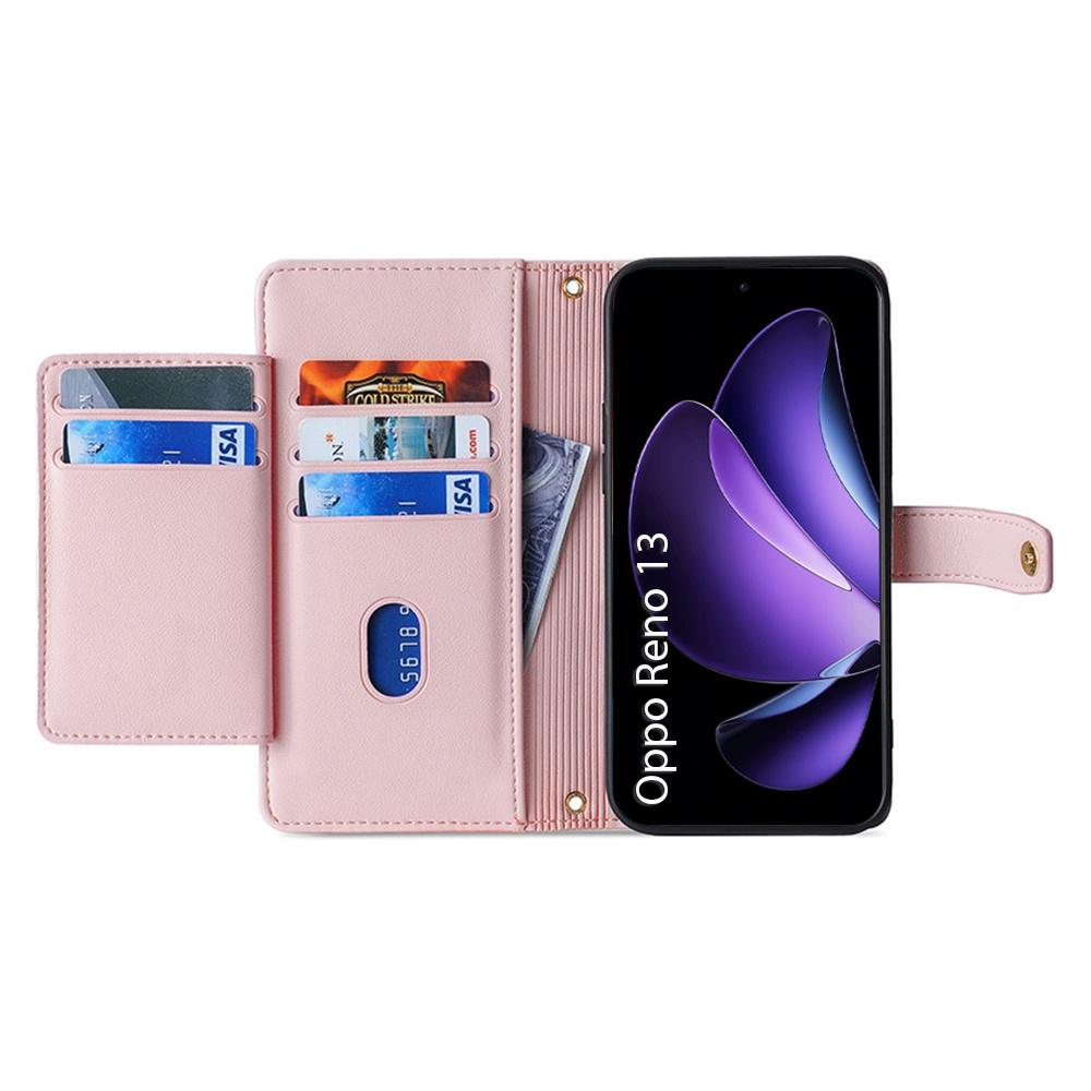 Oppo Reno 13 Flip Case, Wallet Zipper Pocket, Pink