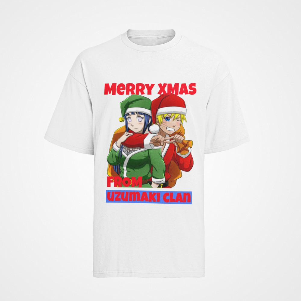 Merry Xmas Christmas Naruto Hinata Uzumaki Family T-Shirt Organic Cotton S-XXXL