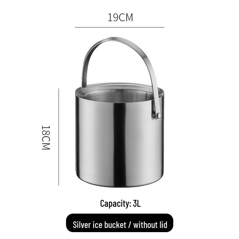 3L Double-Layer Insulated 304 Stainless Steel Ice Bucket with Thickened Handle for Wine & Beer
