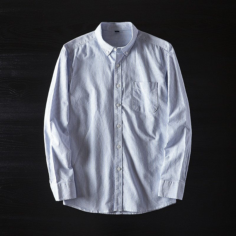 Export Tail Single Men's Vertical Striped Shirt Long Sleeves Silm Pure Cotton Export Original Single Cut Label Autumn Leisure Plus Size Shirt