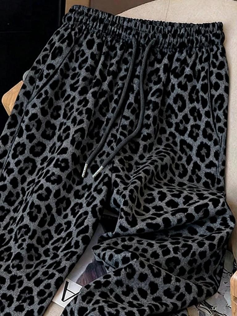 2026 Trendy Leopard Print Wide-Leg Pants: European & American Style, Spring/Summer, Korean-Inspired, Women's Casual Slimming Fit
