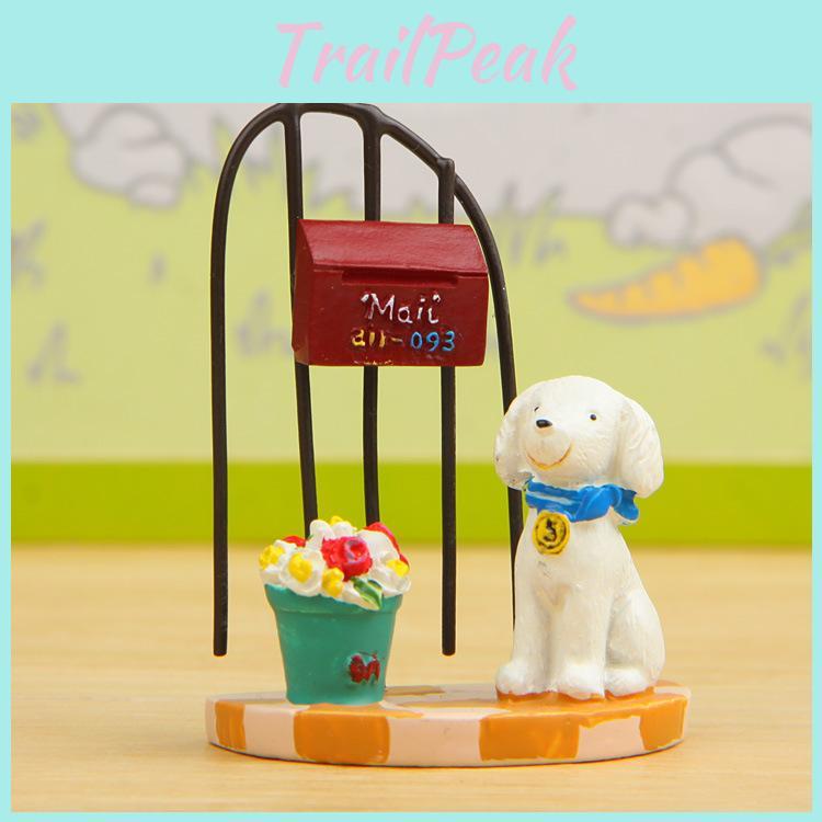 3d Fresh Small Resin Cartoon Dog Display Figurine With Flower Basket For Gift