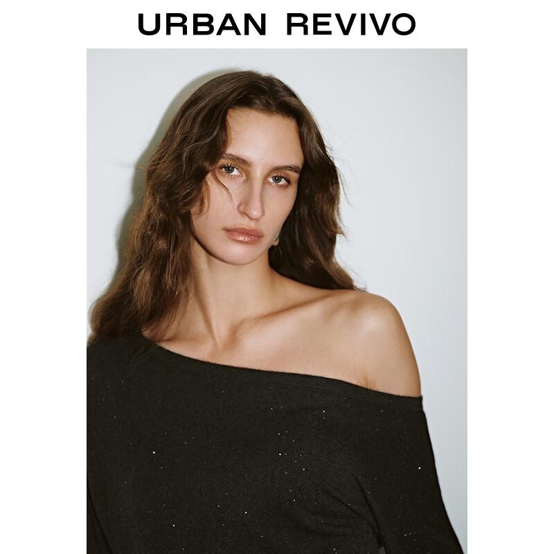 UR 2025 Fall Women's Trendy Sequin Off-Shoulder Short Knit Top