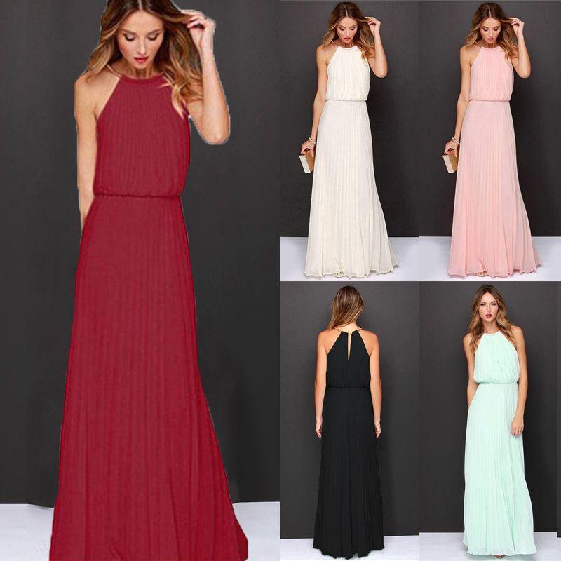 Halter Women Long Maxi Dress Evening Party Gown Wedding Bridesmaid Beach Holiday