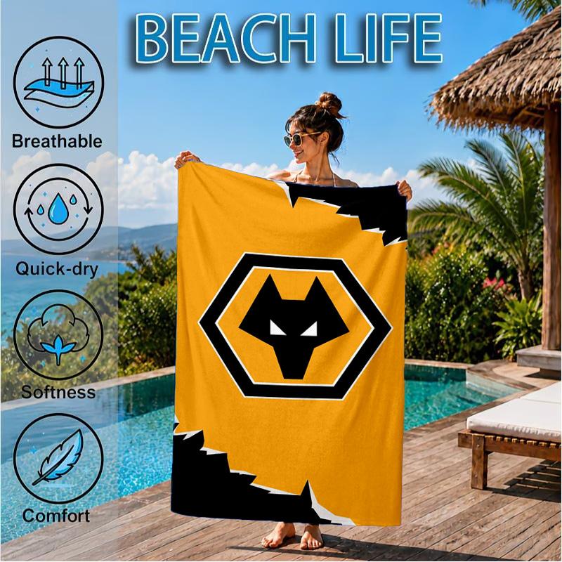 Fußballverein Wölfe Emblem Aufgedrucktes Mikrofaser Strandtuch, Weich Und Saugfähig, Schnelltrocknend, Ideal für Sommerreisen, Strand-Essentials, Schwimmbad