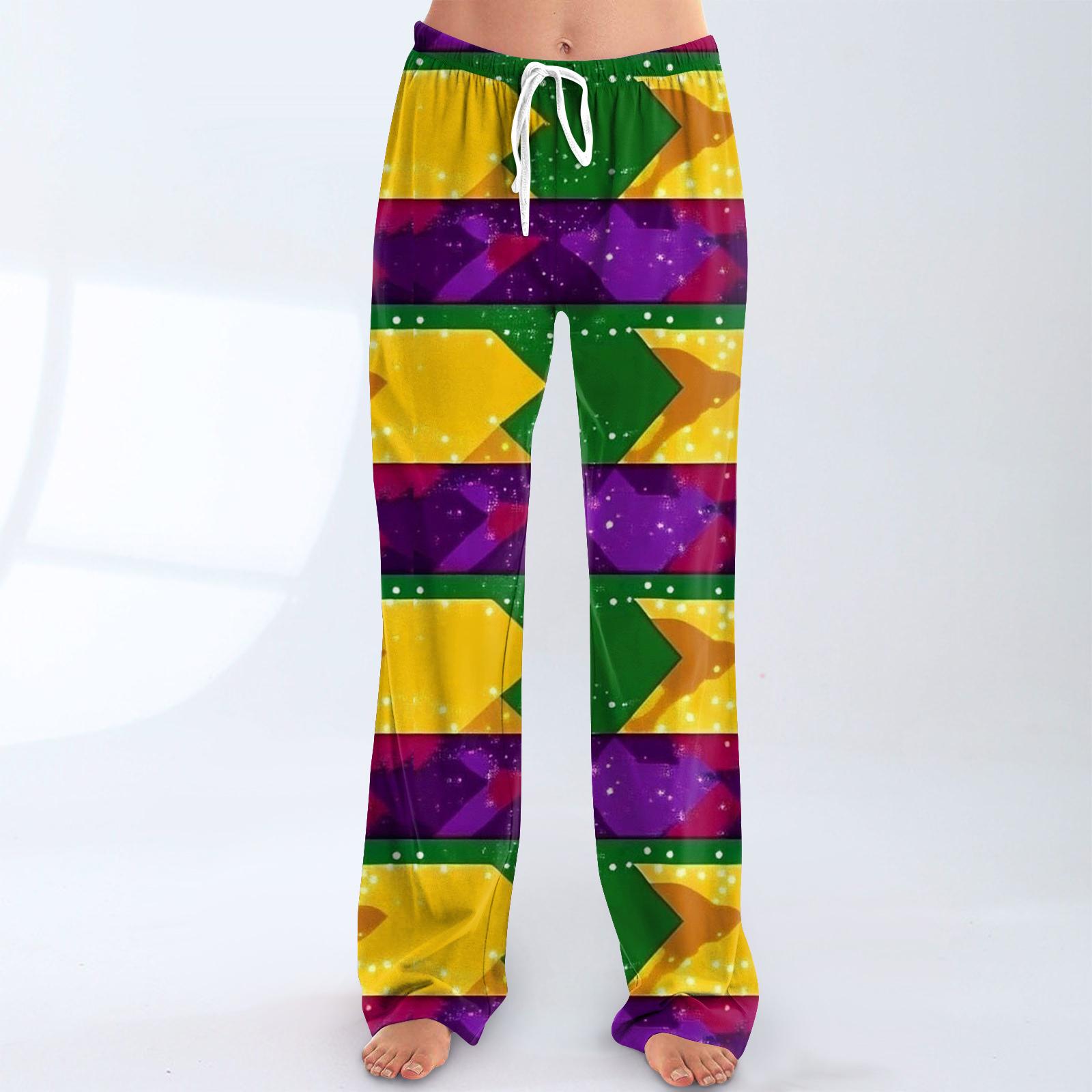 

Женские свободные и повседневные брюки с широкими штанинами с карнавальным принтом, эластичным поясом, кулиской и карманом XL