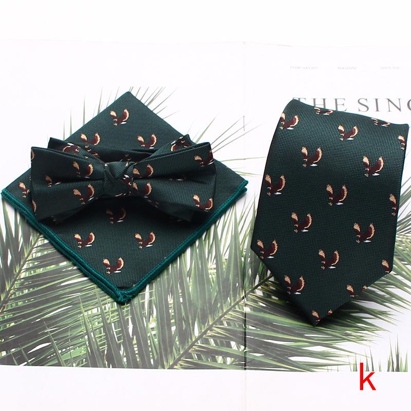 Men'S Tie Set, Polyester Striped Tie, Bow Tie Square Scarf Three-Piece Set, Suit Accessories.