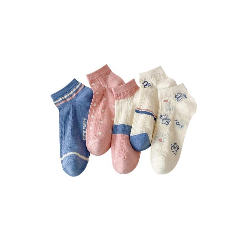 Women's Spring and Summer Short Cotton Socks, Breathable Boat Socks, Sweat-absorbing Net Socks, Summer Thin Girls' Cartoon Short Socks Trend