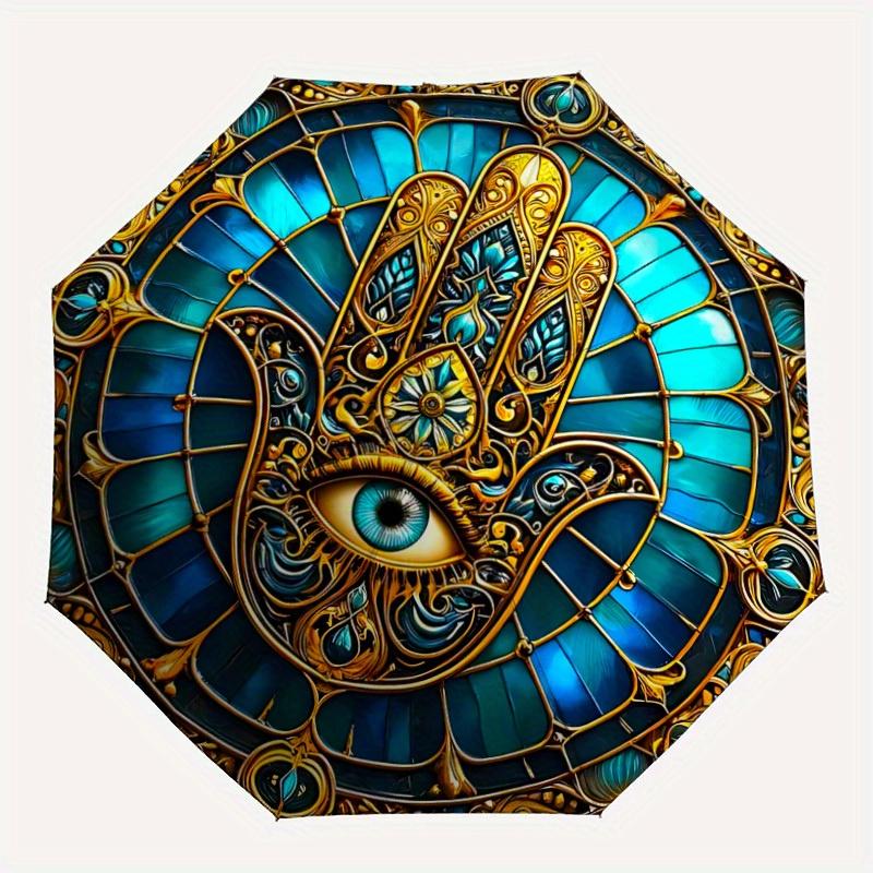 

1pc StainedGlass Mandala Automatic Open/close Folding Compact Umbrella, 8-Rib Sturdy Canopy, Lightweight Portable, Everyday Use, Gift, Outdoor Umbrell