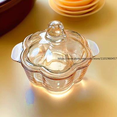 Caixa de Armazenamento de Vidro Âmbar com Tampa Design Flor de Ameixeira para Joias Doces Lanches Organizador de Casa Elegante