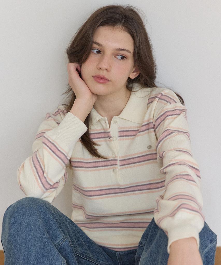 OURHOPE Multi-Stripe Collar Knit - Ivory