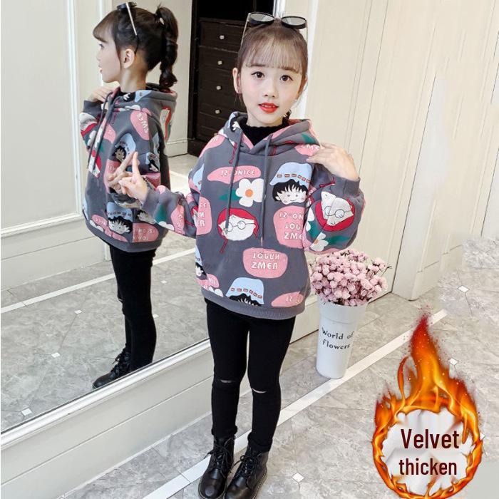Girls' Cartoon Fleece Hooded Sweatshirt - Autumn/Winter 2025 Kids' Fashionable Thick Top