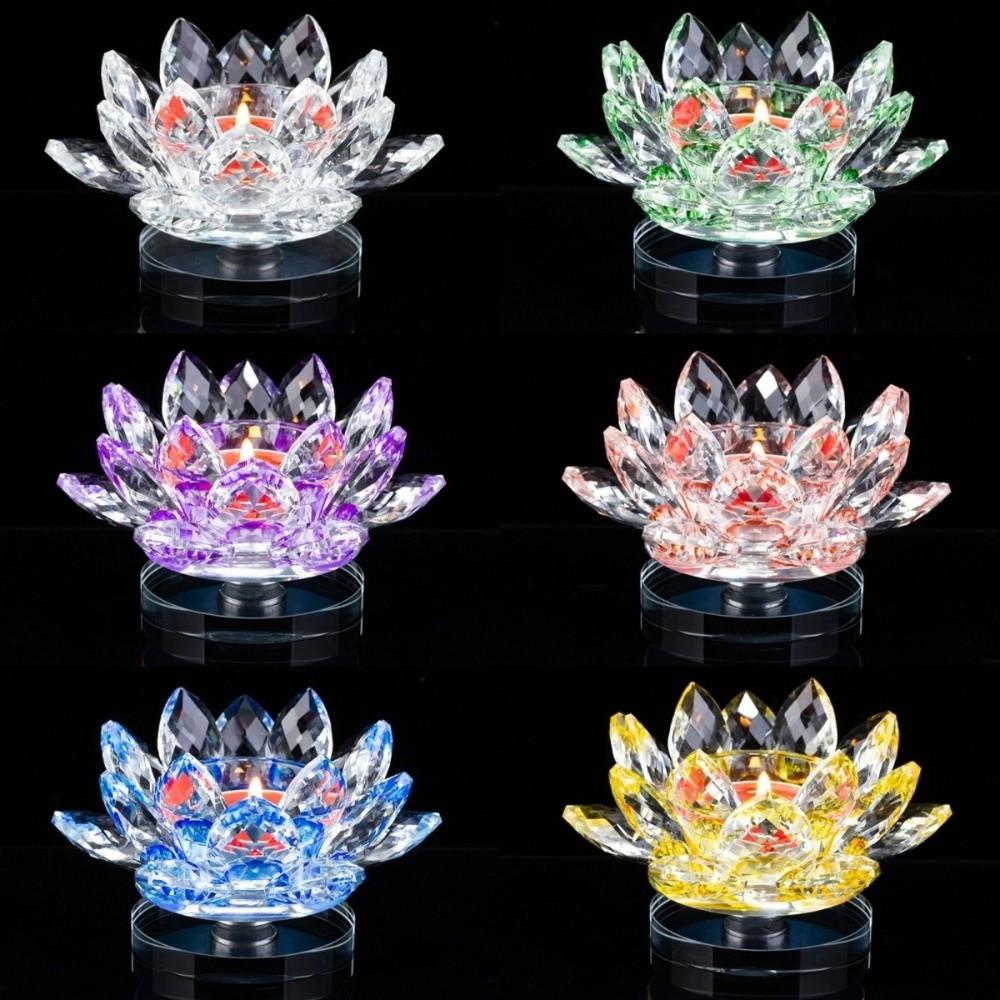 Glass Crystal Lotus Candle Holder Hoom Decor Lotus Figurines Candle Stand  Dinner Decor