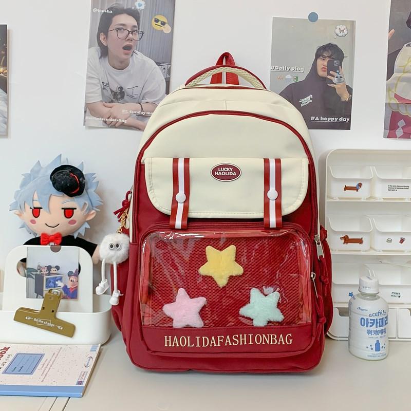 ins bar pain bag contrasting color schoolbag middle school student backpack large capacity college style transparent schoolbag
