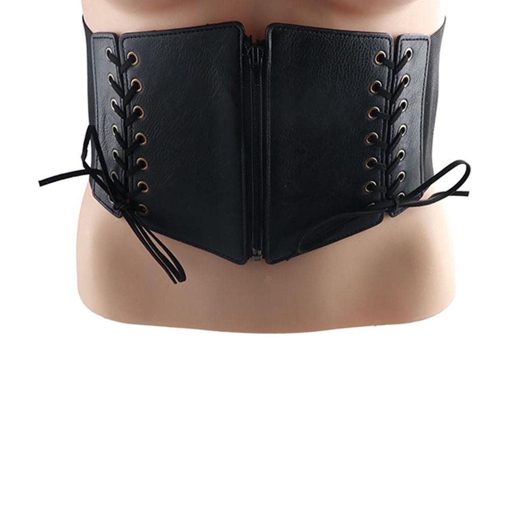 Goth Dress Ornament Vintage Zipper Pu Leather Bandage Women Belt Lady Cummerbunds Women'S Corset