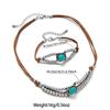 2-piece Retro Turquoise Round Buckle Double-layer Leather Rope Woven Choker Necklace Bracelet Versatile Women's Jewelry Set