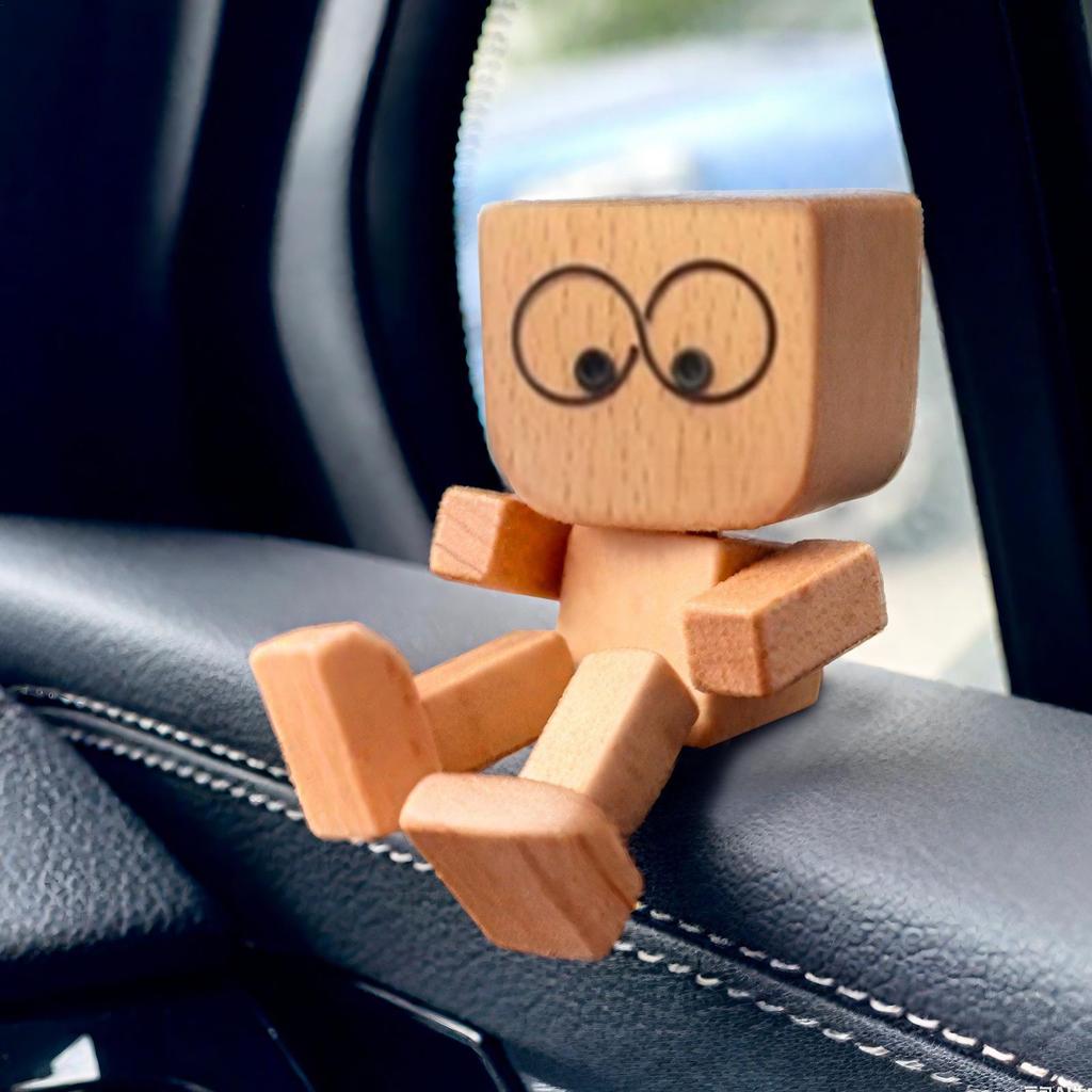Shaking Wooden Man Figurine Handmade Shaking Doll Car Dashboard Decor Statue for Automotive Console Scooters Sedans Pickups