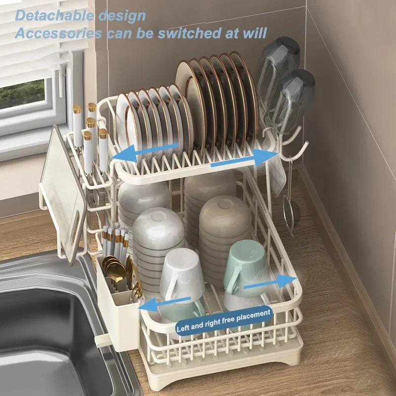 2-Tier Dish Drying Rack Large Dish Bowl Racks for Countertop Large Kitchen Detachable Capacity Dish Drainer Organizer