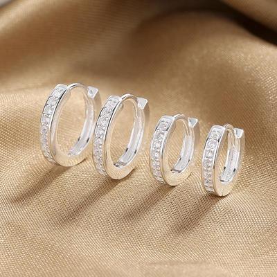 925 Silver Single Row Diamond Circle Earrings for Women - Simple, High-End, Versatile Jewelry