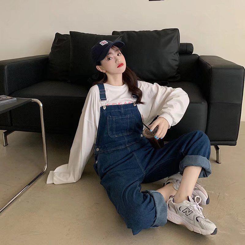 Trendy Korean Style Women s Blue Denim Overalls - Slimming, Casual, Straight-Leg Pants for Spring and Autumn 2026 S синий