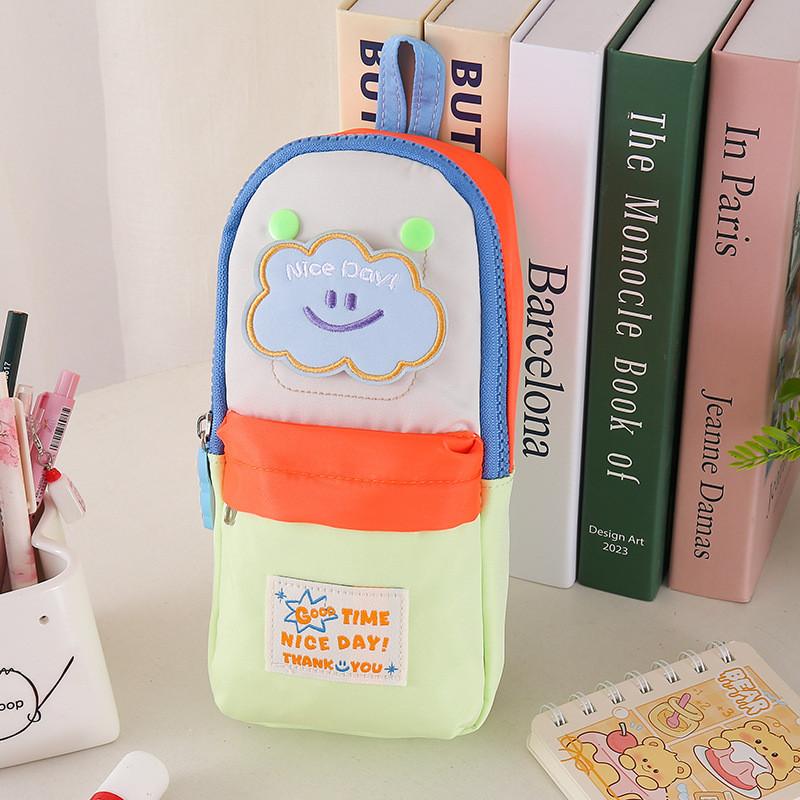 Oxford Fabric Student Pencil Case With Removable Magic Tape Large Capacity For School Supplies