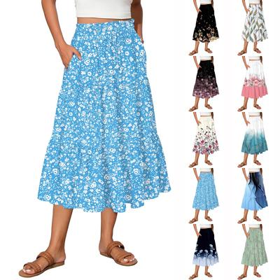 Saias longas femininas esvoaçantes com babados e bainha em A, cintura elástica, elegantes em camadas, estilo boho
