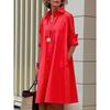 Dames effen kleur lange mouwen revers eenvoudige losse overhemdjurk