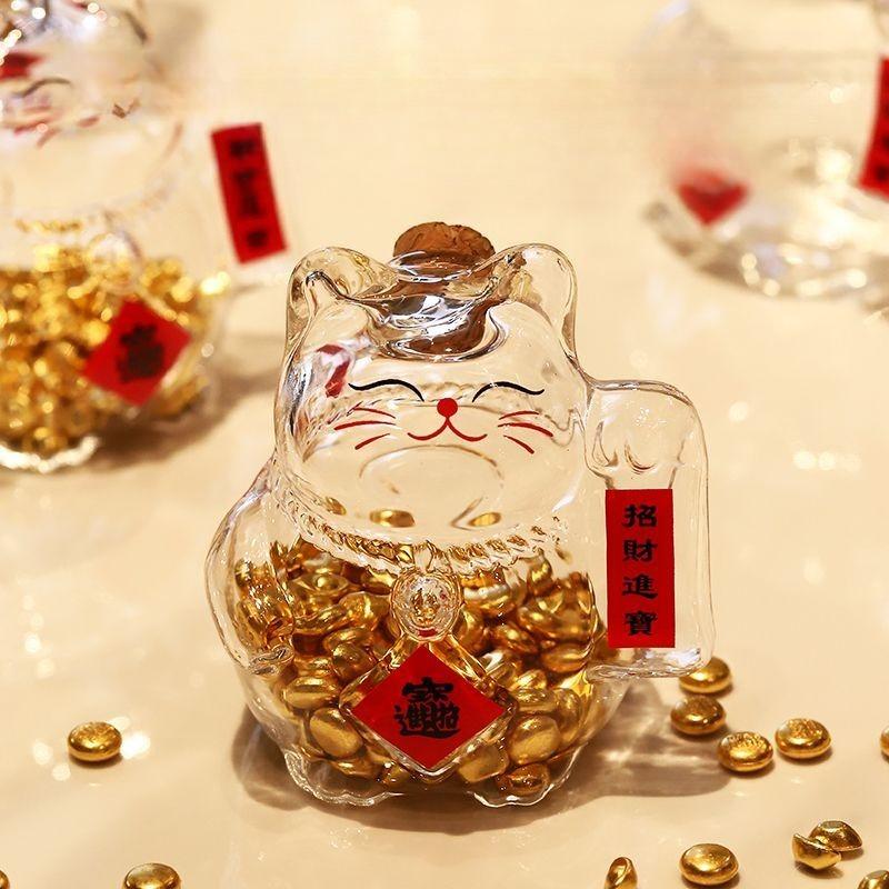 Clear Glass Piggy Bank Cute Cat Shaped Money Jar Saving Storage Container Collectible Sculpture for Living Room Office Decor