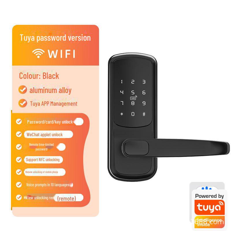 European and American Fingerprint Password Smart Lock with Tuya WiFi - No Drill Installation
