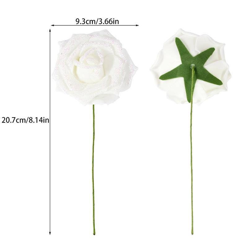 10/20 Stück Glitzer Künstliche Rosenblumen mit Stiel Blätter DIY Hochzeitssträuße Geburtstagsfeier Heimdekorationen DIY Bastelkranz