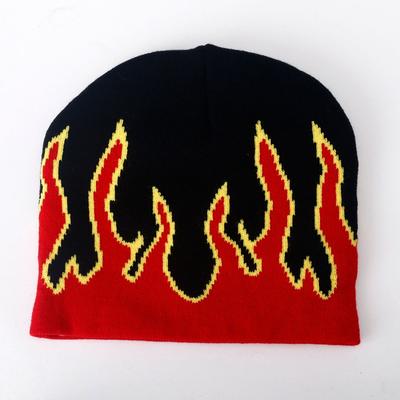 Herbst neue Strickmütze Herren Hip-Hop Street Flammen Pullovermütze Winter Outdoor Reitmütze Vielseitige Krempenlose Mütze