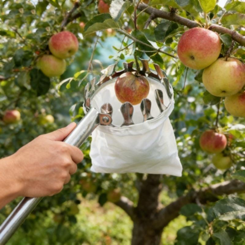Agricultural Aerial Fruit Harvester Protective And Fall-Prevention Harvesting Tool With Metal Harvesting Head And Cloth Bag