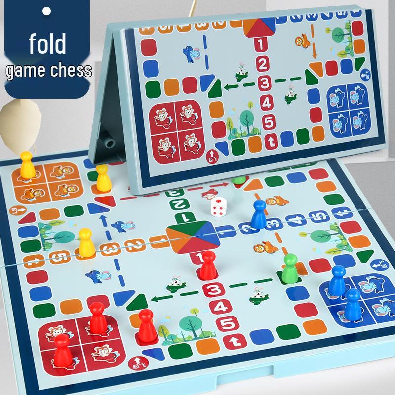 Five-in-a-Row Folding Educational Board Game for Kids: Tabletop Chess, Checkers, Flying Chess, and Go.