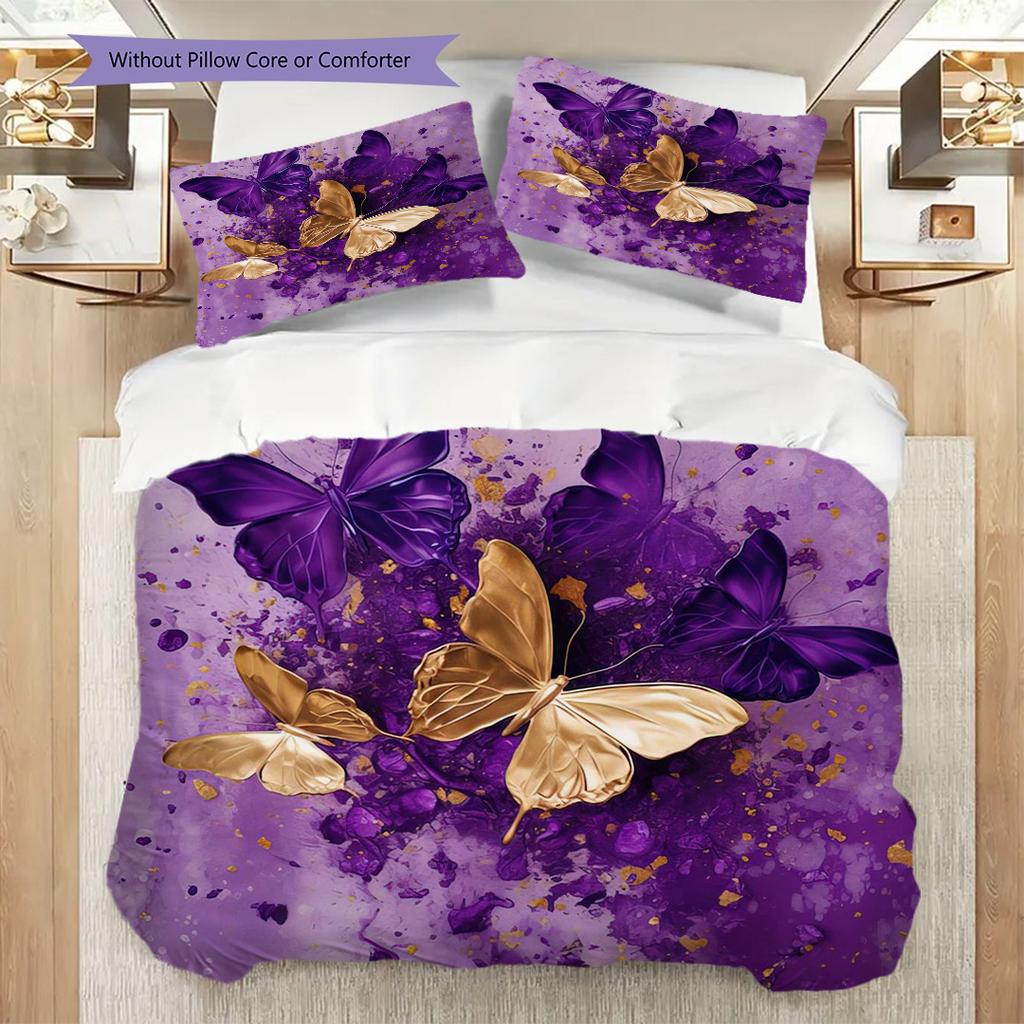 1PC Mariposas, flores Juego de Ropa de Cama Colcha Funda de Colcha Funda de Almohada Decoración del Hogar Regalo de Cumpleaños (1 * funda de edredón + 15 * funda de almohada, sin relleno)