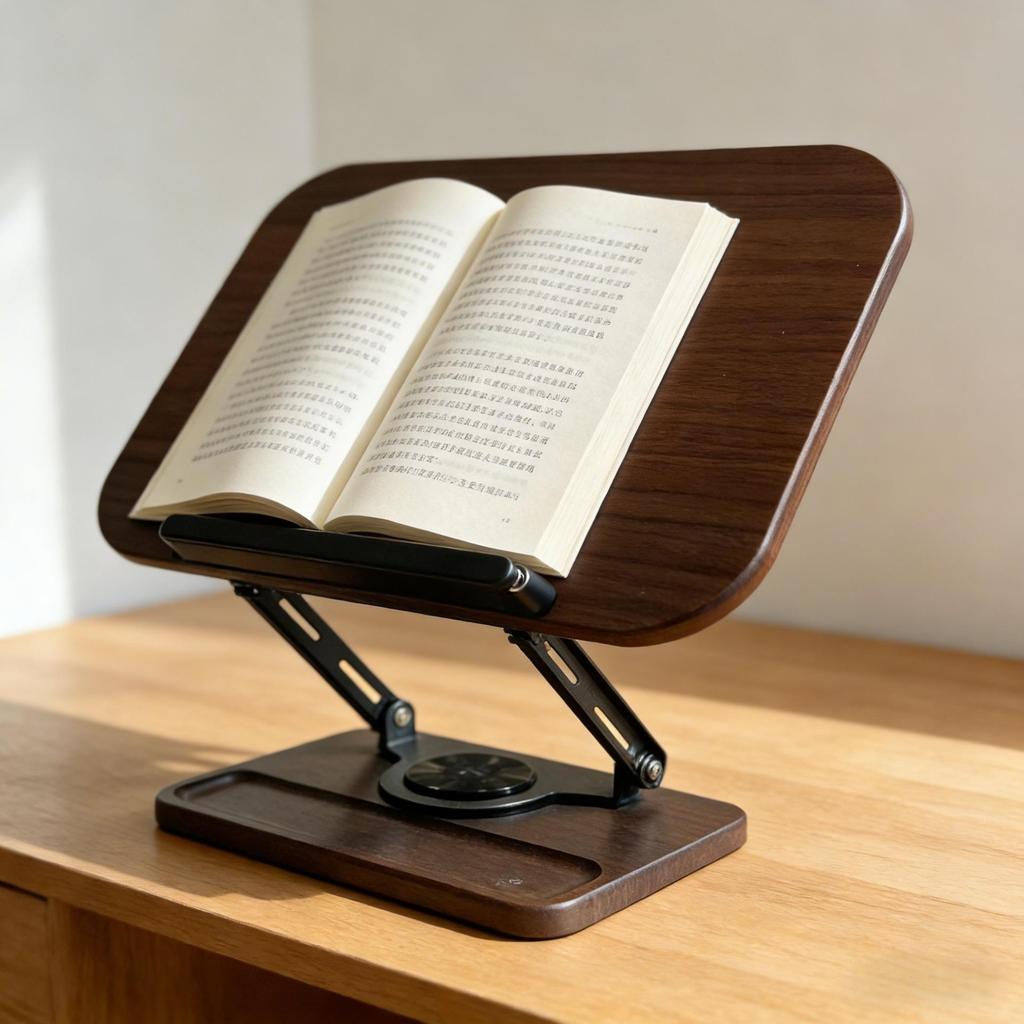 Multifunctional 360° Rotating Wooden Reading Stand for Books, Drawing, Writing, & Folding Laptop Support