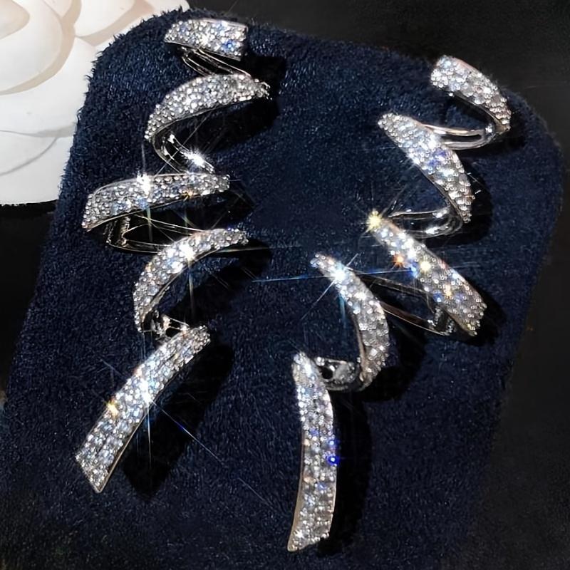 Luxury Stylish Geometric Ribbon-shaped Inlaid Bright Zircon Earrings for Ladies Exquisite Engagement Wedding Party Jewelry