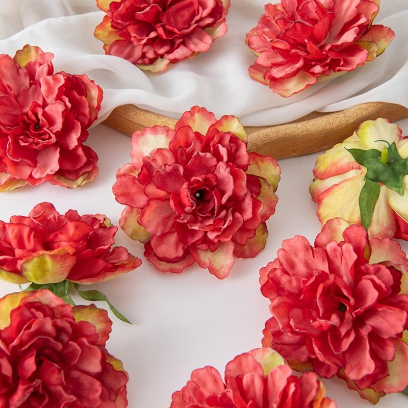 5/10ks Uměle vyrobené květy se spálenými okraji a pivoňkami pro domácí volný čas, sponky do vlasů, svatební oblečení, dekorace, scrapbook