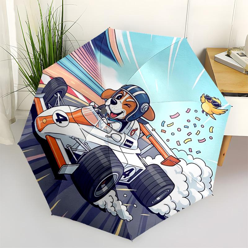 1pc Racing Pup Automatic Folding Umbrella - Compact 8-Rib Design, Durable Plastic & Iron, Lightweight for Outdoor Daily Use182