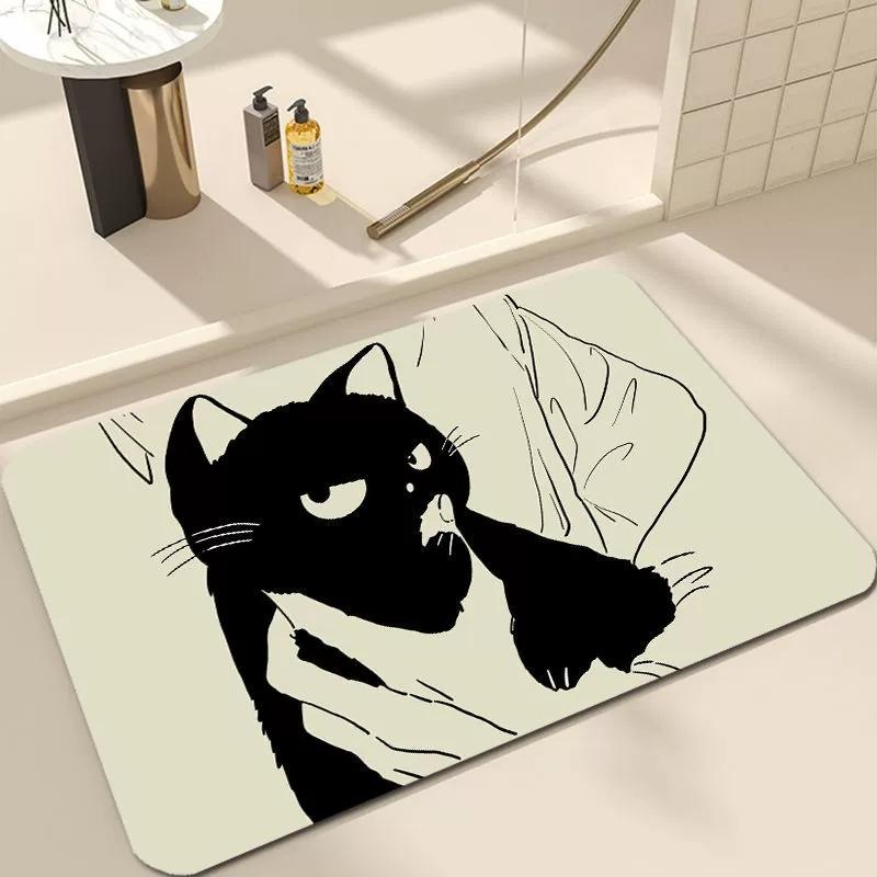 Welcome Door Mat Living Room Bedroom Black Cartoon Cat Decoration Carpet Wear-resistant Dirt Resistant Rug Home Decoration