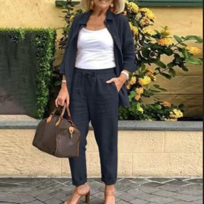 Dámský oblek Móda Neformální Jednobarevné košile s dlouhým rukávem Módní kalhoty Oblek Plus Size