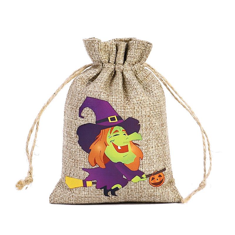 12 Styles Halloween Linen Storage Bag Halloween Horror Funny Pattern Candy Gift Packaging Bag Gift Storage