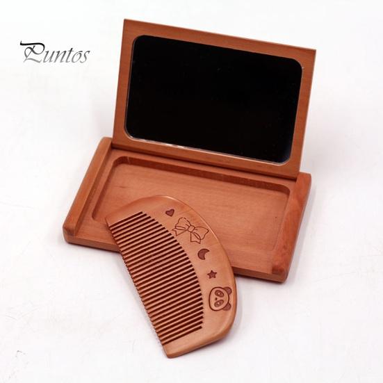 Mini Comb Mirror Set Compact Wood Pocket Mirror with Comb Portable Makeup Hairstyling Vanity Mirror with Wooden Comb
