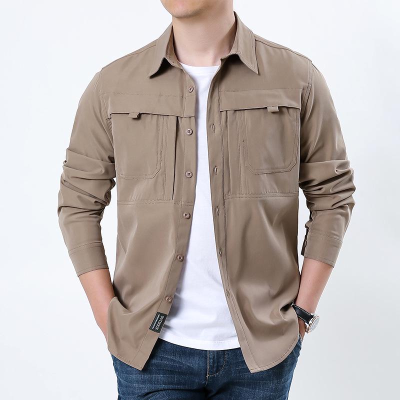 Men's Outdoor Quick Dry Tactical Shirt - Long Sleeve, Breathable, Elastic, Multi-Pocket