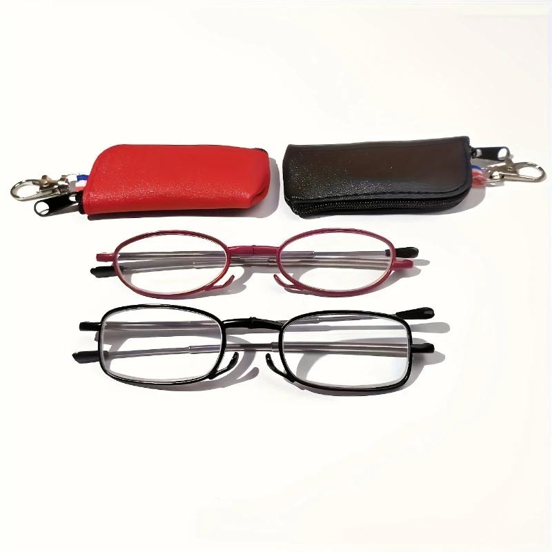 2PCS Portable Reading Glasses Square Design Foldable Portable Storage Bag for Both Men and Women +1.0 To+4.0 Times Larger