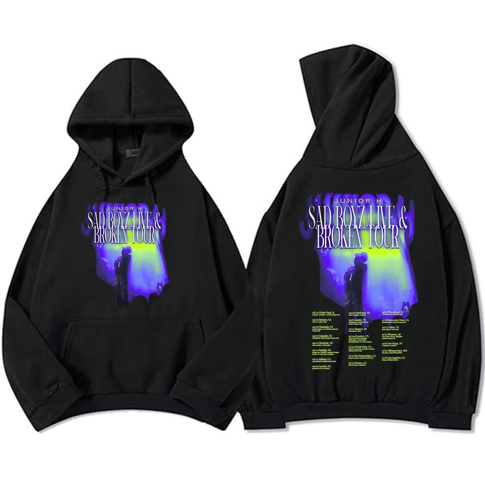 

JUNIOR H SAD BOYZ LIVE& BROKEN TOUR 2025 Hoodies Long Sleeve Fleece Hooded Sweatshirts Winter Casual Men Women Printed Clothing XS чёрный