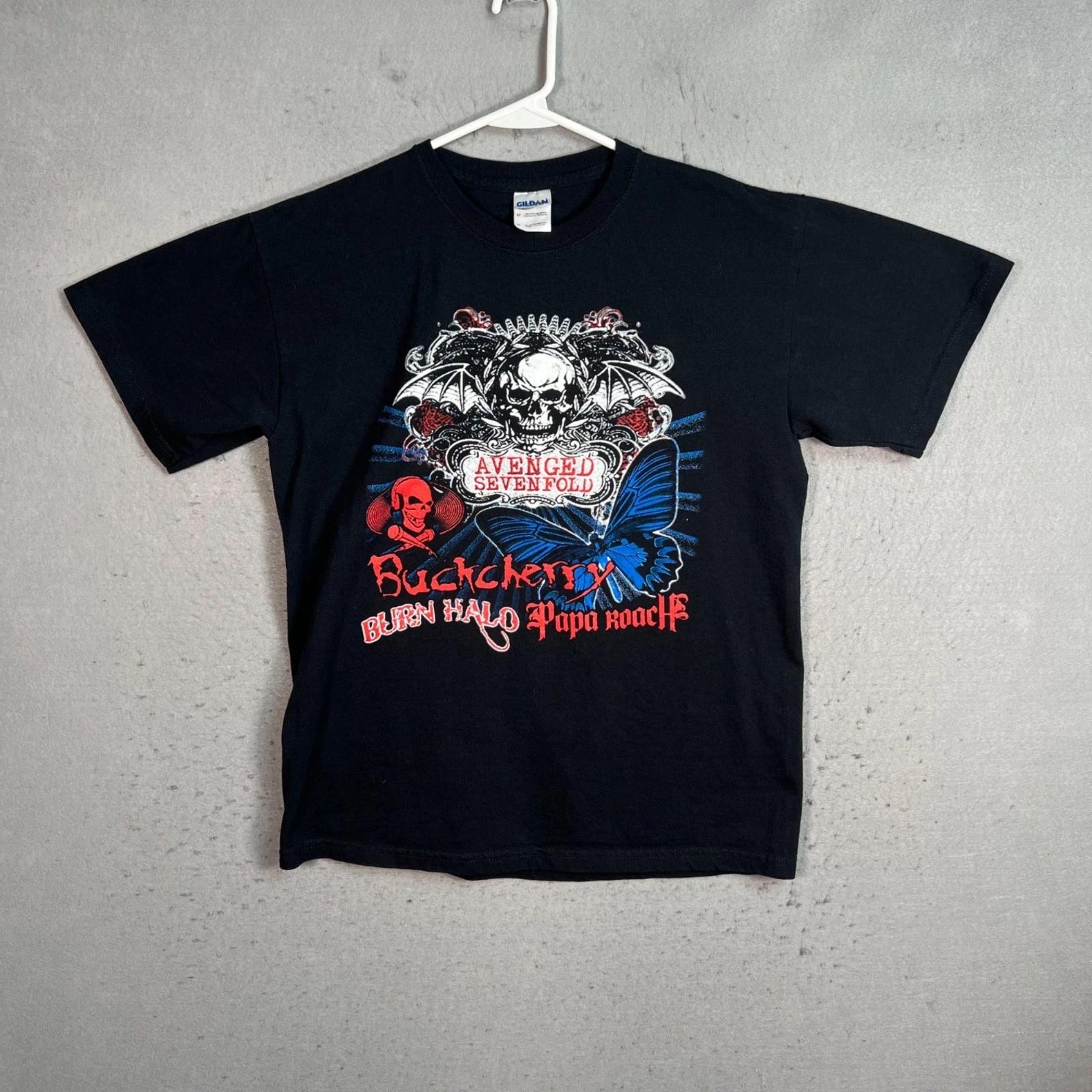 Avenged Sevenfold Buckcherry Papa Roach Tour 2009 T-Shirt Medium Black Mens L