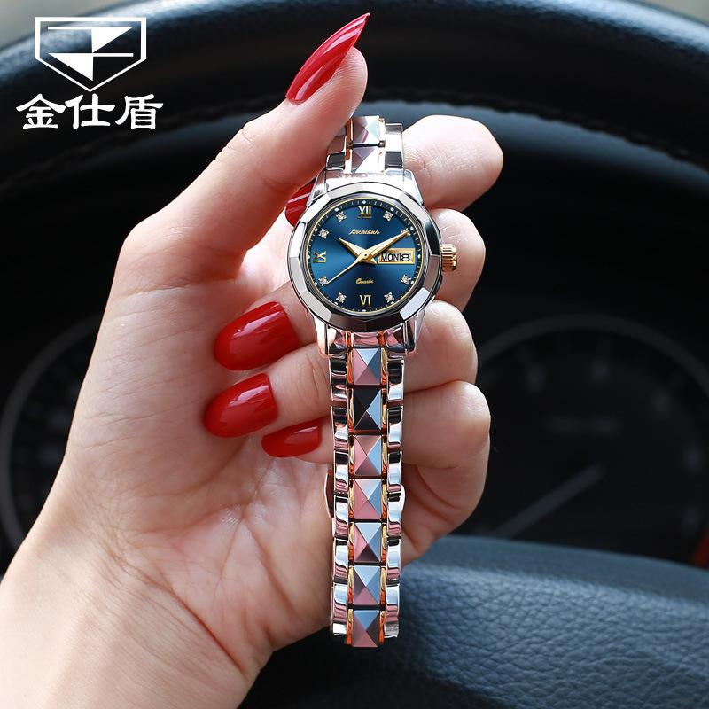 JINSHIDUN New Business and Leisure Ladies Watch Single Calendar Tungsten Steel Mechanical Watch Luminous Waterproof High-end Watch