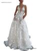 European and American Women's Puffy Lace Wedding Gown - Sexy White Strappy Bridesmaid Dress
