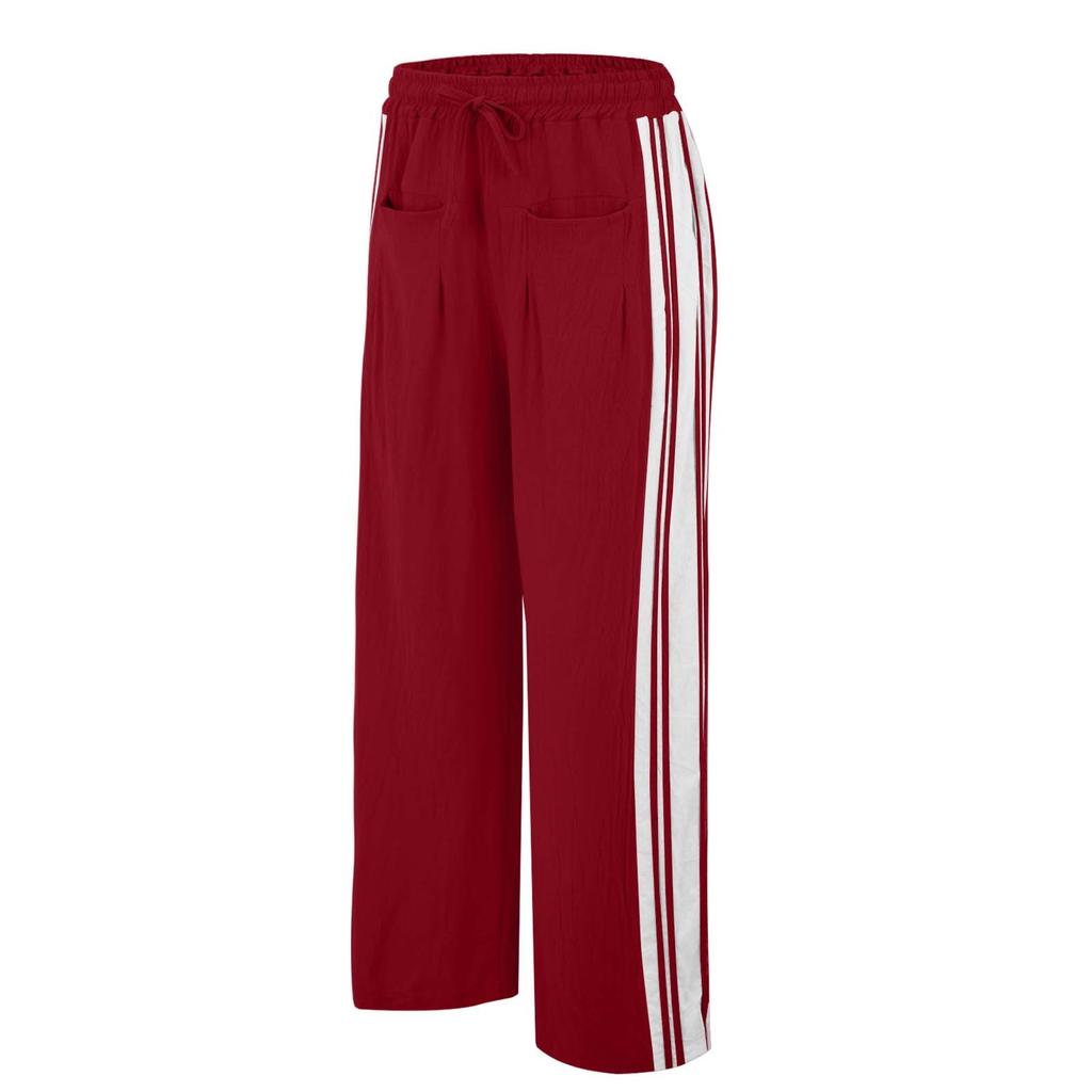 Women's Striped Side Loose Pants, Casual Waist Cinched Slanted Pocket Loose Pants