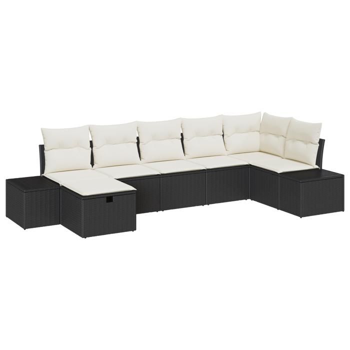 VidaXL Ensemble de Canapé de Jardin 7 Pièces avec Coussins Noir en Poly Rotin 3360728